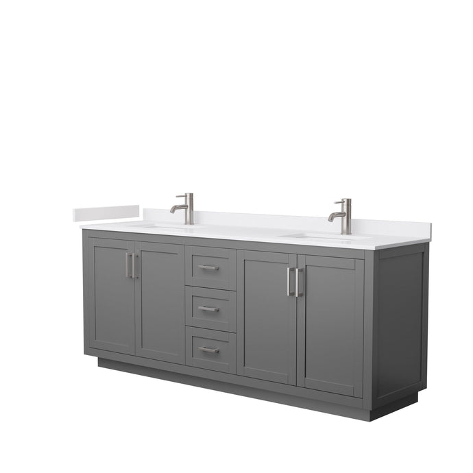 Wyndham Collection Vanity Wyndham Collection WCF292980DKGWCUNSMXX Miranda 80 Inch Double Bathroom Vanity in Dark Gray, White Cultured Marble Countertop, Undermount Square Sinks, Brushed Nickel Trim