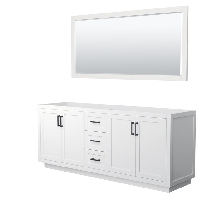 Wyndham Collection Vanity Wyndham Collection WCF292980DWBCXSXXM70 Miranda 80 Inch Double Bathroom Vanity in White, No Countertop, No Sink, Matte Black Trim, 70 Inch Mirror