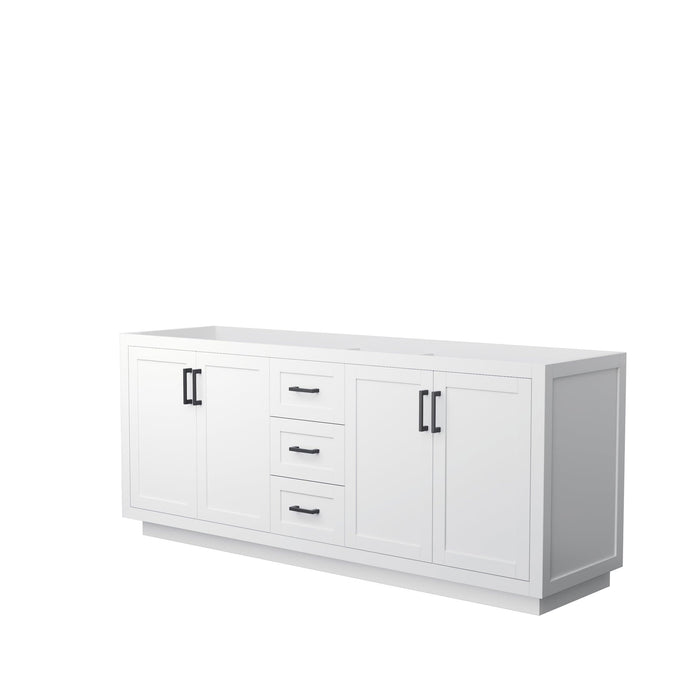 Wyndham Collection Vanity Wyndham Collection WCF292980DWBCXSXXMXX Miranda 80 Inch Double Bathroom Vanity in White, No Countertop, No Sink, Matte Black Trim