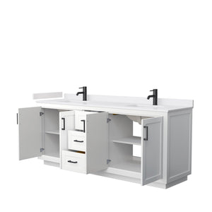 Wyndham Collection Vanity Wyndham Collection WCF292980DWBWCUNSMXX Miranda 80 Inch Double Bathroom Vanity in White, White Cultured Marble Countertop, Undermount Square Sinks, Matte Black Trim
