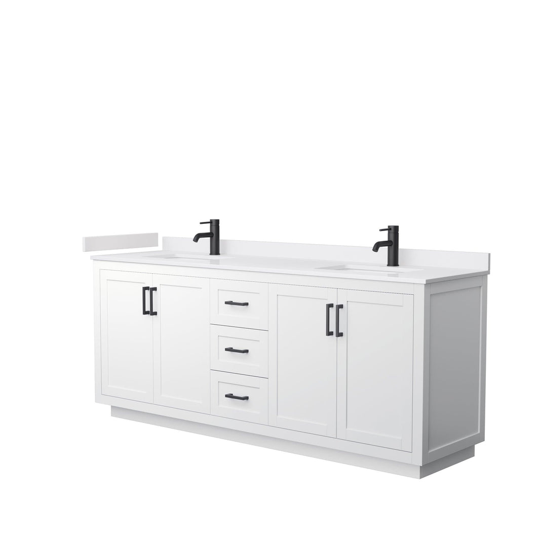 Wyndham Collection Vanity Wyndham Collection WCF292980DWBWCUNSMXX Miranda 80 Inch Double Bathroom Vanity in White, White Cultured Marble Countertop, Undermount Square Sinks, Matte Black Trim