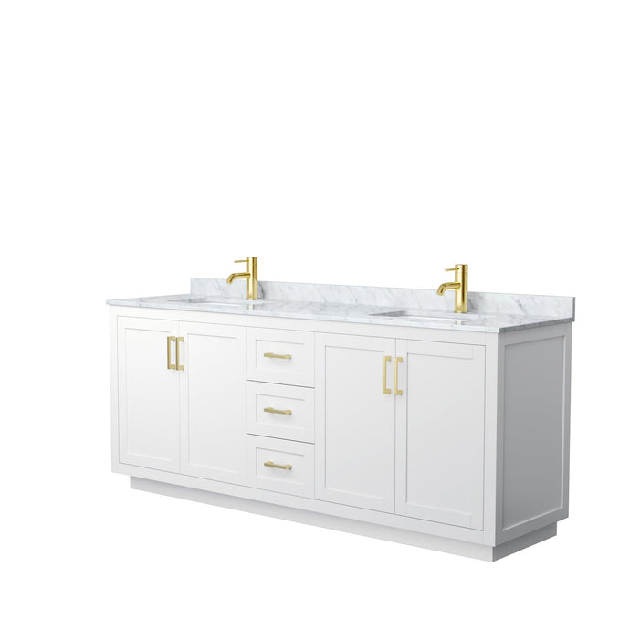 Wyndham Collection Vanity Wyndham Collection WCF292980DWGCMUNSMXX Miranda 80 Inch Double Bathroom Vanity in White, White Carrara Marble Countertop, Undermount Square Sinks, Brushed Gold Trim