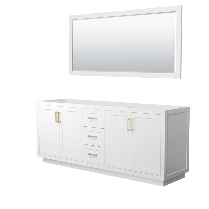Wyndham Collection Vanity Wyndham Collection WCF292980DWGCXSXXM70 Miranda 80 Inch Double Bathroom Vanity in White, No Countertop, No Sink, Brushed Gold Trim, 70 Inch Mirror