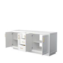 Load image into Gallery viewer, Wyndham Collection Vanity Wyndham Collection WCF292980DWGCXSXXMXX Miranda 80 Inch Double Bathroom Vanity in White, No Countertop, No Sink, Brushed Gold Trim