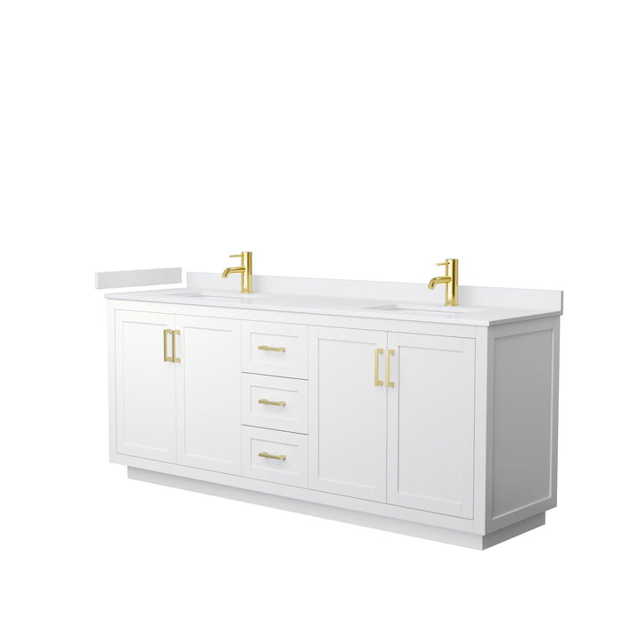 Wyndham Collection Vanity Wyndham Collection WCF292980DWGWCUNSMXX Miranda 80 Inch Double Bathroom Vanity in White, White Cultured Marble Countertop, Undermount Square Sinks, Brushed Gold Trim