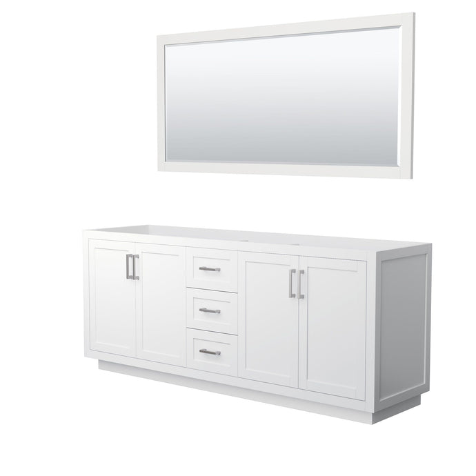 Wyndham Collection Vanity Wyndham Collection WCF292980DWHCXSXXM70 Miranda 80 Inch Double Bathroom Vanity in White, No Countertop, No Sink, Brushed Nickel Trim, 70 Inch Mirror