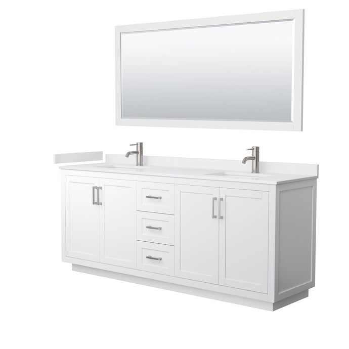 Wyndham Collection Vanity Wyndham Collection WCF292980DWHWCUNSM70 Miranda 80 Inch Double Bathroom Vanity in White, White Cultured Marble Countertop, Undermount Square Sinks, Brushed Nickel Trim, 70 Inch Mirror