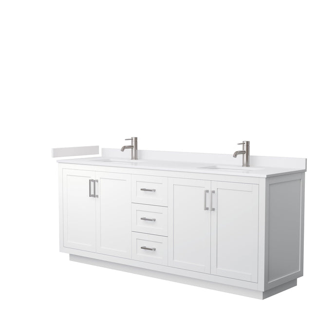 Wyndham Collection Vanity Wyndham Collection WCF292980DWHWCUNSMXX Miranda 80 Inch Double Bathroom Vanity in White, White Cultured Marble Countertop, Undermount Square Sinks, Brushed Nickel Trim