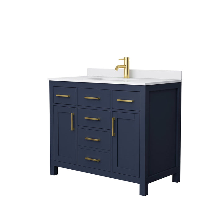 Wyndham Collection Vanity Wyndham Collection WCG242442SBLWCUNSMXX Beckett 42 Inch Single Bathroom Vanity in Dark Blue, White Cultured Marble Countertop, Undermount Square Sink, No Mirror