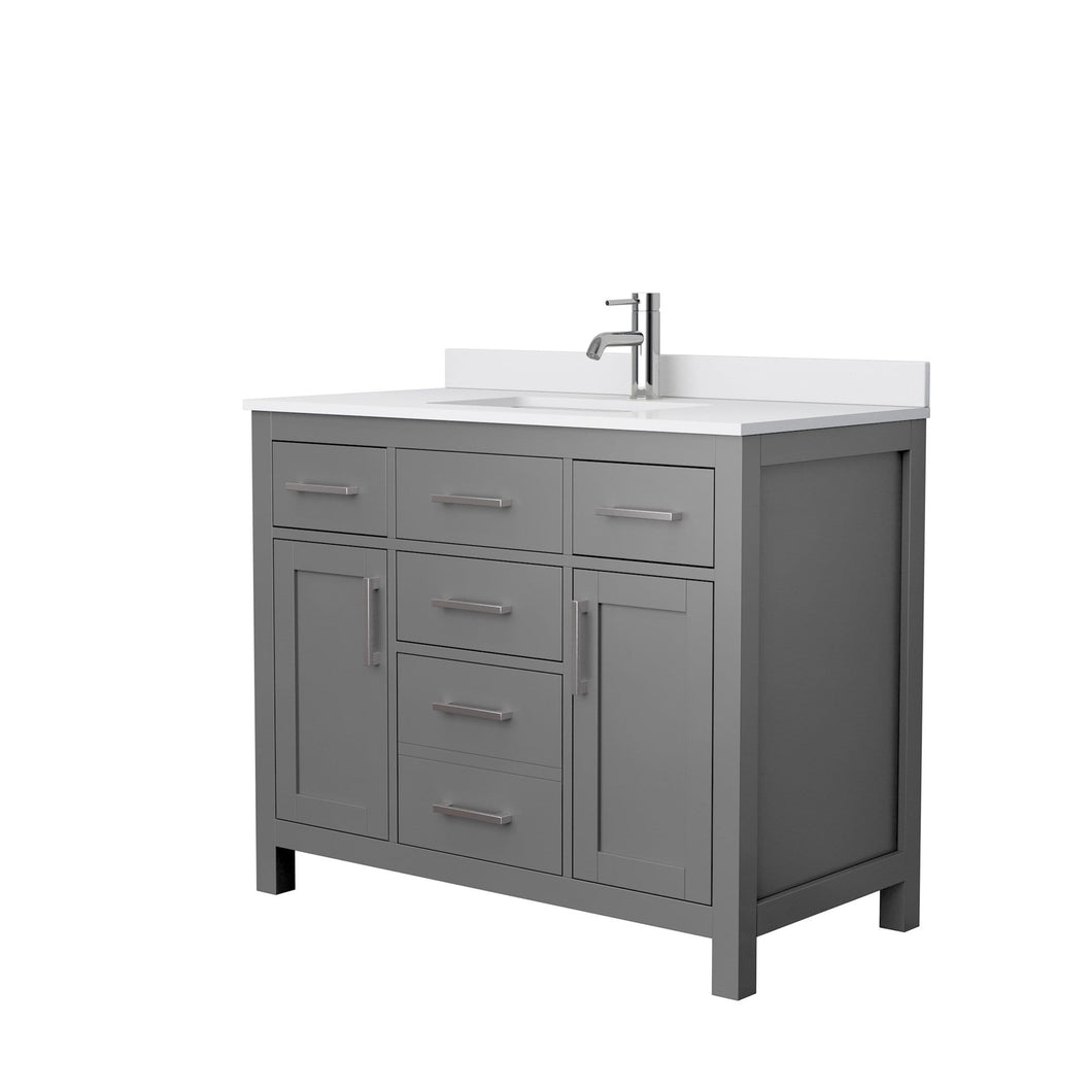 Wyndham Collection Vanity Wyndham Collection WCG242442SKGWCUNSMXX Beckett 42 Inch Single Bathroom Vanity in Dark Gray, White Cultured Marble Countertop, Undermount Square Sink, No Mirror