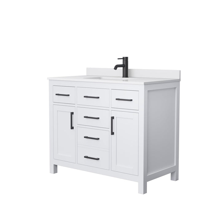 Wyndham Collection Vanity Wyndham Collection WCG242442SWBWCUNSMXX Beckett 42 Inch Single Bathroom Vanity in White, White Cultured Marble Countertop, Undermount Square Sink, Matte Black Trim