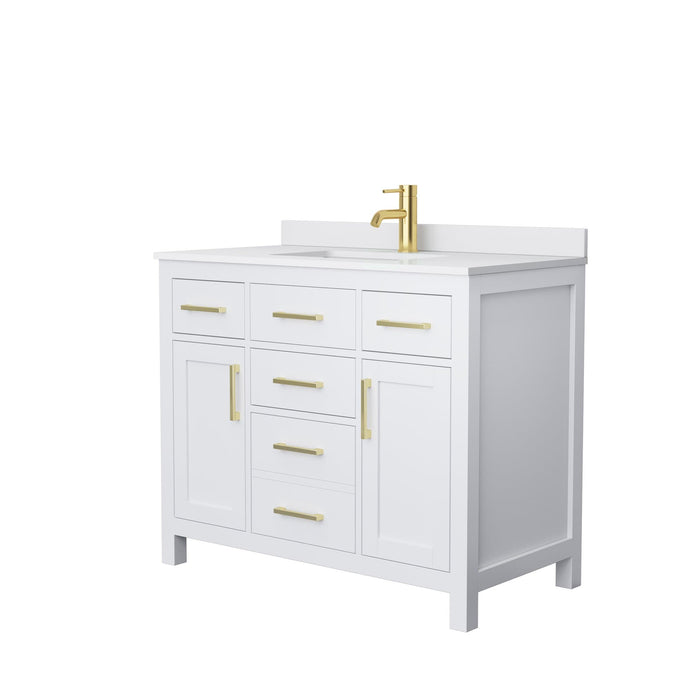 Wyndham Collection Vanity Wyndham Collection WCG242442SWGWCUNSMXX Beckett 42 Inch Single Bathroom Vanity in White, White Cultured Marble Countertop, Undermount Square Sink, Brushed Gold Trim
