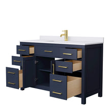 Load image into Gallery viewer, Wyndham Collection Vanity Wyndham Collection WCG242454SBLWCUNSMXX Beckett 54 Inch Single Bathroom Vanity in Dark Blue, White Cultured Marble Countertop, Undermount Square Sink, No Mirror