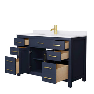 Wyndham Collection Vanity Wyndham Collection WCG242454SBLWCUNSMXX Beckett 54 Inch Single Bathroom Vanity in Dark Blue, White Cultured Marble Countertop, Undermount Square Sink, No Mirror
