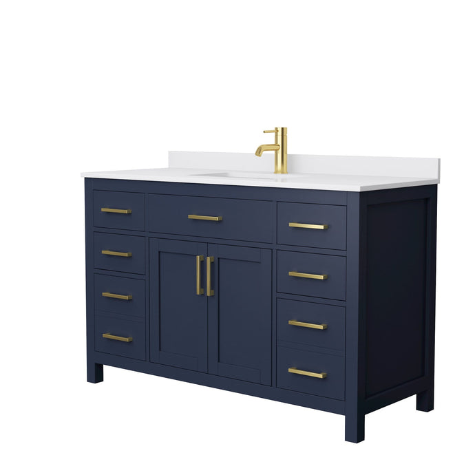 Wyndham Collection Vanity Wyndham Collection WCG242454SBLWCUNSMXX Beckett 54 Inch Single Bathroom Vanity in Dark Blue, White Cultured Marble Countertop, Undermount Square Sink, No Mirror