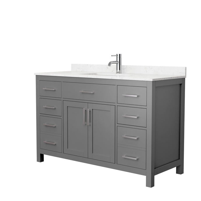 Wyndham Collection Vanity Wyndham Collection WCG242454SKGCCUNSMXX Beckett 54 Inch Single Bathroom Vanity in Dark Gray, Carrara Cultured Marble Countertop, Undermount Square Sink, No Mirror