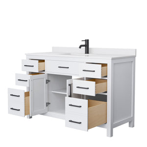 Wyndham Collection Vanity Wyndham Collection WCG242454SWBWCUNSMXX Beckett 54 Inch Single Bathroom Vanity in White, White Cultured Marble Countertop, Undermount Square Sink, Matte Black Trim