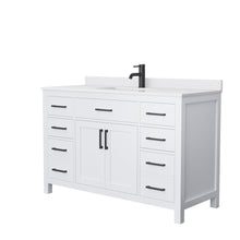Load image into Gallery viewer, Wyndham Collection Vanity Wyndham Collection WCG242454SWBWCUNSMXX Beckett 54 Inch Single Bathroom Vanity in White, White Cultured Marble Countertop, Undermount Square Sink, Matte Black Trim