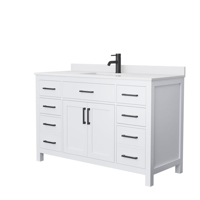 Wyndham Collection Vanity Wyndham Collection WCG242454SWBWCUNSMXX Beckett 54 Inch Single Bathroom Vanity in White, White Cultured Marble Countertop, Undermount Square Sink, Matte Black Trim