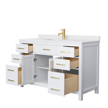 Load image into Gallery viewer, Wyndham Collection Vanity Wyndham Collection WCG242454SWGWCUNSMXX Beckett 54 Inch Single Bathroom Vanity in White, White Cultured Marble Countertop, Undermount Square Sink, Brushed Gold Trim