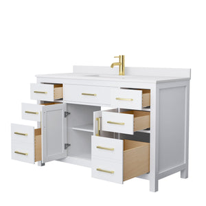 Wyndham Collection Vanity Wyndham Collection WCG242454SWGWCUNSMXX Beckett 54 Inch Single Bathroom Vanity in White, White Cultured Marble Countertop, Undermount Square Sink, Brushed Gold Trim