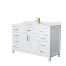 Load image into Gallery viewer, Wyndham Collection Vanity Wyndham Collection WCG242454SWGWCUNSMXX Beckett 54 Inch Single Bathroom Vanity in White, White Cultured Marble Countertop, Undermount Square Sink, Brushed Gold Trim