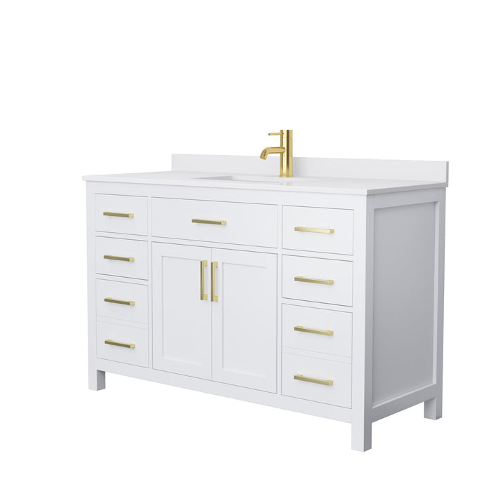 Wyndham Collection Vanity Wyndham Collection WCG242454SWGWCUNSMXX Beckett 54 Inch Single Bathroom Vanity in White, White Cultured Marble Countertop, Undermount Square Sink, Brushed Gold Trim