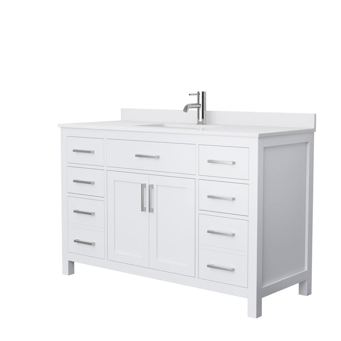 Wyndham Collection Vanity Wyndham Collection WCG242454SWHWCUNSMXX Beckett 54 Inch Single Bathroom Vanity in White, White Cultured Marble Countertop, Undermount Square Sink, No Mirror