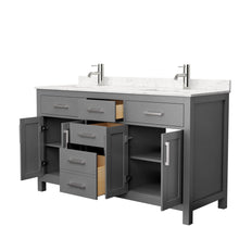 Load image into Gallery viewer, Wyndham Collection Vanity Wyndham Collection WCG242460DKGCCUNSMXX Beckett 60 Inch Double Bathroom Vanity in Dark Gray, Carrara Cultured Marble Countertop, Undermount Square Sinks, No Mirror