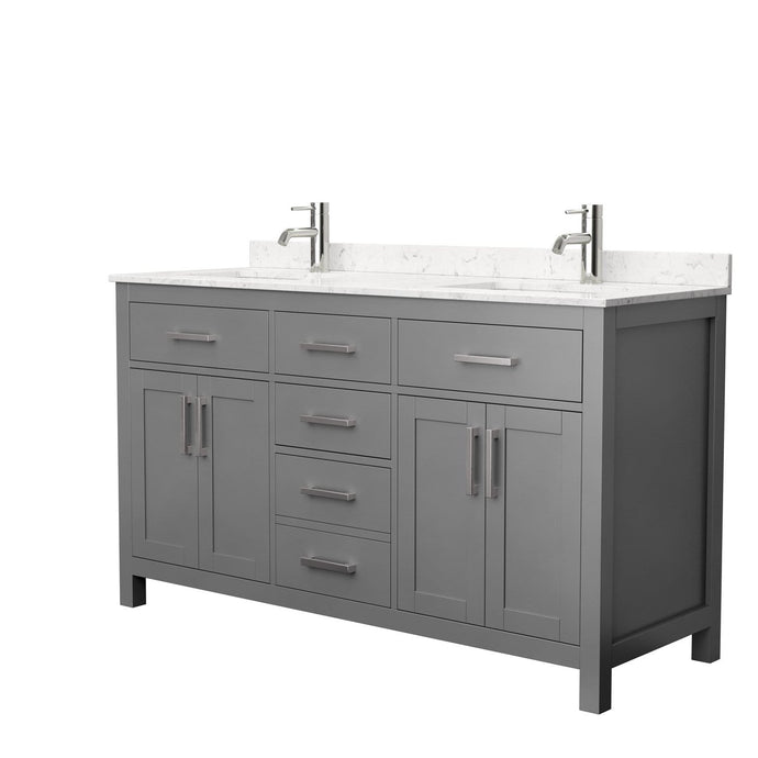 Wyndham Collection Vanity Wyndham Collection WCG242460DKGCCUNSMXX Beckett 60 Inch Double Bathroom Vanity in Dark Gray, Carrara Cultured Marble Countertop, Undermount Square Sinks, No Mirror