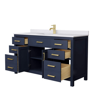 Wyndham Collection Vanity Wyndham Collection WCG242460SBLWCUNSMXX Beckett 60 Inch Single Bathroom Vanity in Dark Blue, White Cultured Marble Countertop, Undermount Square Sink, No Mirror