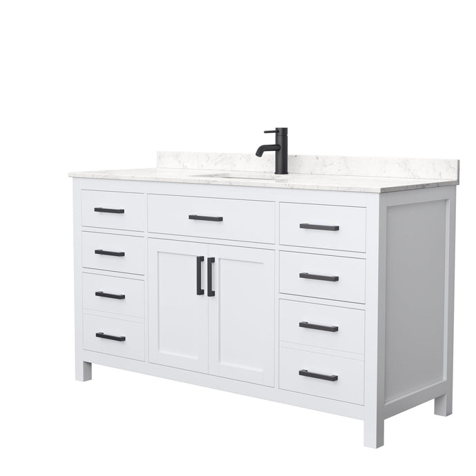 Wyndham Collection Vanity Wyndham Collection WCG242460SWBCCUNSMXX Beckett 60 Inch Single Bathroom Vanity in White, Carrara Cultured Marble Countertop, Undermount Square Sink, Matte Black Trim