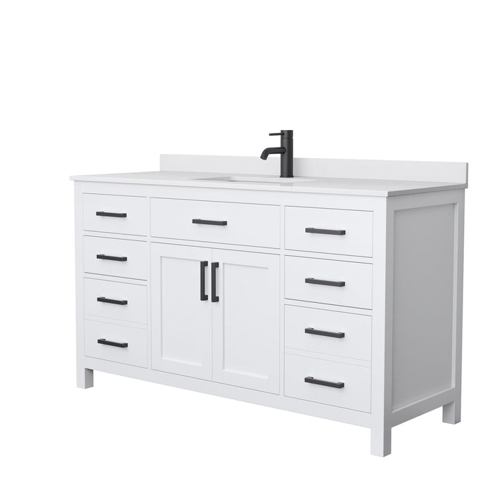 Wyndham Collection Vanity Wyndham Collection WCG242460SWBWCUNSMXX Beckett 60 Inch Single Bathroom Vanity in White, White Cultured Marble Countertop, Undermount Square Sink, Matte Black Trim