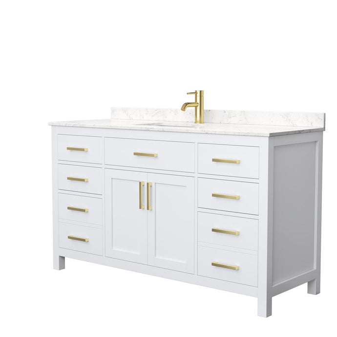 Wyndham Collection Vanity Wyndham Collection WCG242460SWGCCUNSMXX Beckett 60 Inch Single Bathroom Vanity in White, Carrara Cultured Marble Countertop, Undermount Square Sink, Brushed Gold Trim