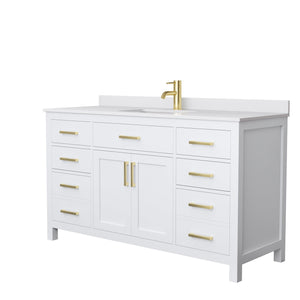 Wyndham Collection Vanity Wyndham Collection WCG242460SWGWCUNSMXX Beckett 60 Inch Single Bathroom Vanity in White, White Cultured Marble Countertop, Undermount Square Sink, Brushed Gold Trim
