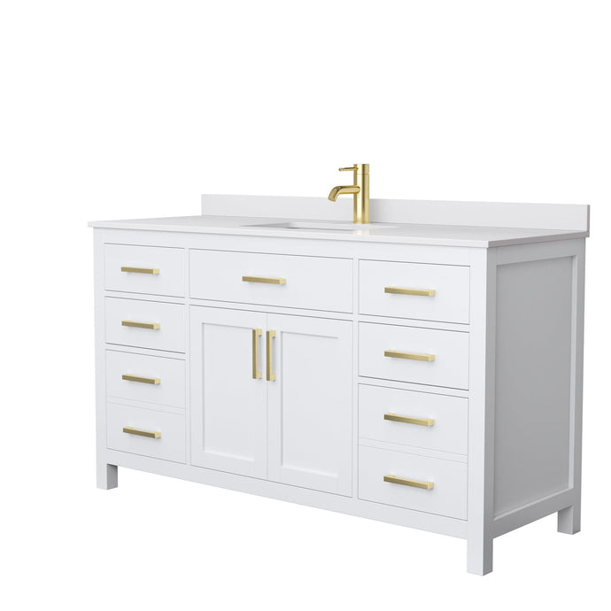Wyndham Collection Vanity Wyndham Collection WCG242460SWGWCUNSMXX Beckett 60 Inch Single Bathroom Vanity in White, White Cultured Marble Countertop, Undermount Square Sink, Brushed Gold Trim
