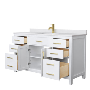 Wyndham Collection Vanity Wyndham Collection WCG242460SWGWCUNSMXX Beckett 60 Inch Single Bathroom Vanity in White, White Cultured Marble Countertop, Undermount Square Sink, Brushed Gold Trim
