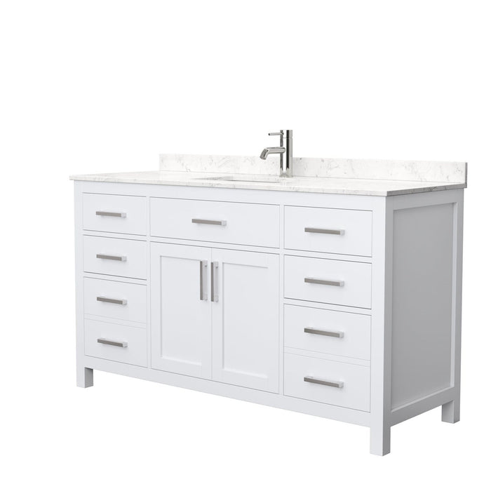 Wyndham Collection Vanity Wyndham Collection WCG242460SWHCCUNSMXX Beckett 60 Inch Single Bathroom Vanity in White, Carrara Cultured Marble Countertop, Undermount Square Sink, No Mirror