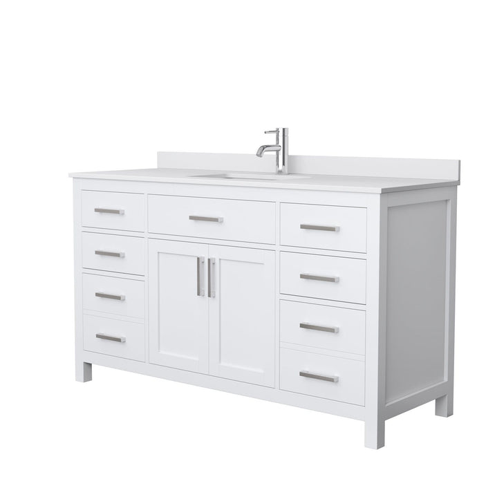 Wyndham Collection Vanity Wyndham Collection WCG242460SWHWCUNSMXX Beckett 60 Inch Single Bathroom Vanity in White, White Cultured Marble Countertop, Undermount Square Sink, No Mirror
