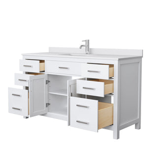 Wyndham Collection Vanity Wyndham Collection WCG242460SWHWCUNSMXX Beckett 60 Inch Single Bathroom Vanity in White, White Cultured Marble Countertop, Undermount Square Sink, No Mirror
