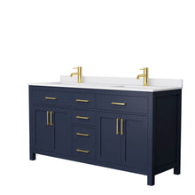 Load image into Gallery viewer, Wyndham Collection Vanity Wyndham Collection WCG242466DBLWCUNSMXX Beckett 66 Inch Double Bathroom Vanity in Dark Blue, White Cultured Marble Countertop, Undermount Square Sinks, No Mirror
