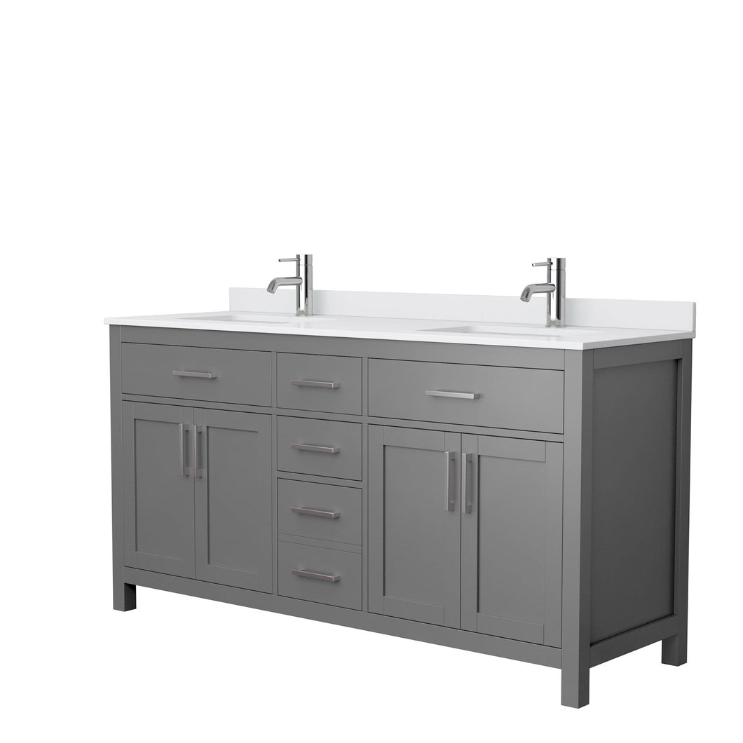 Wyndham Collection Vanity Wyndham Collection WCG242466DKGWCUNSMXX Beckett 66 Inch Double Bathroom Vanity in Dark Gray, White Cultured Marble Countertop, Undermount Square Sinks, No Mirror