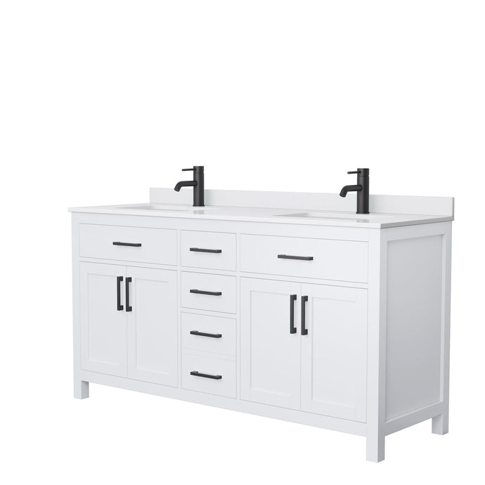 Wyndham Collection Vanity Wyndham Collection WCG242466DWBWCUNSMXX Beckett 66 Inch Double Bathroom Vanity in White, White Cultured Marble Countertop, Undermount Square Sinks, Matte Black Trim