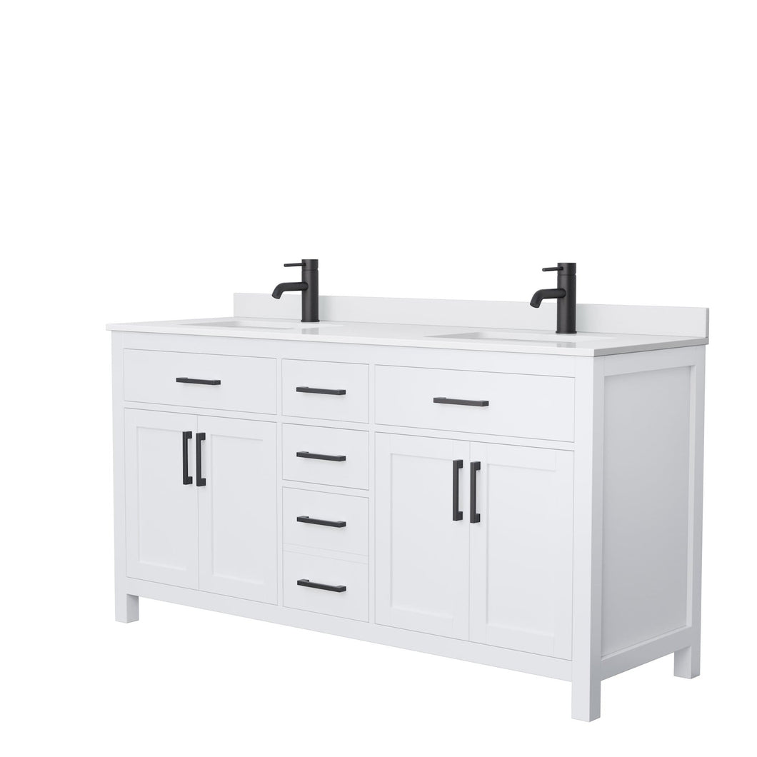 Wyndham Collection Vanity Wyndham Collection WCG242466DWBWCUNSMXX Beckett 66 Inch Double Bathroom Vanity in White, White Cultured Marble Countertop, Undermount Square Sinks, Matte Black Trim