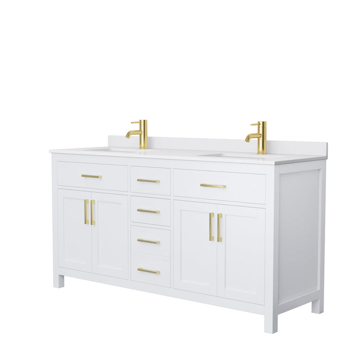 Wyndham Collection Vanity Wyndham Collection WCG242466DWGWCUNSMXX Beckett 66 Inch Double Bathroom Vanity in White, White Cultured Marble Countertop, Undermount Square Sinks, Brushed Gold Trim