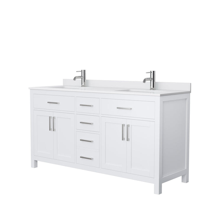 Wyndham Collection Vanity Wyndham Collection WCG242466DWHWCUNSMXX Beckett 66 Inch Double Bathroom Vanity in White, White Cultured Marble Countertop, Undermount Square Sinks, No Mirror