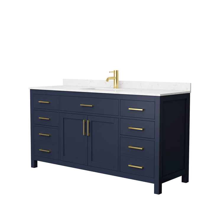 Wyndham Collection Vanity Wyndham Collection WCG242466SBLCCUNSMXX Beckett 66 Inch Single Bathroom Vanity in Dark Blue, Carrara Cultured Marble Countertop, Undermount Square Sink, No Mirror
