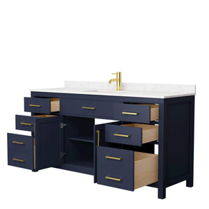 Wyndham Collection Vanity Wyndham Collection WCG242466SBLCCUNSMXX Beckett 66 Inch Single Bathroom Vanity in Dark Blue, Carrara Cultured Marble Countertop, Undermount Square Sink, No Mirror