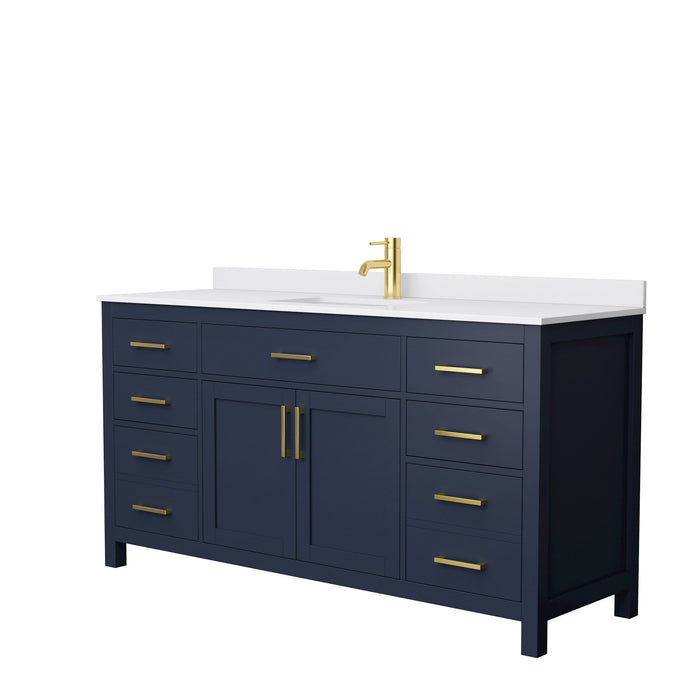 Wyndham Collection Vanity Wyndham Collection WCG242466SBLWCUNSMXX Beckett 66 Inch Single Bathroom Vanity in Dark Blue, White Cultured Marble Countertop, Undermount Square Sink, No Mirror