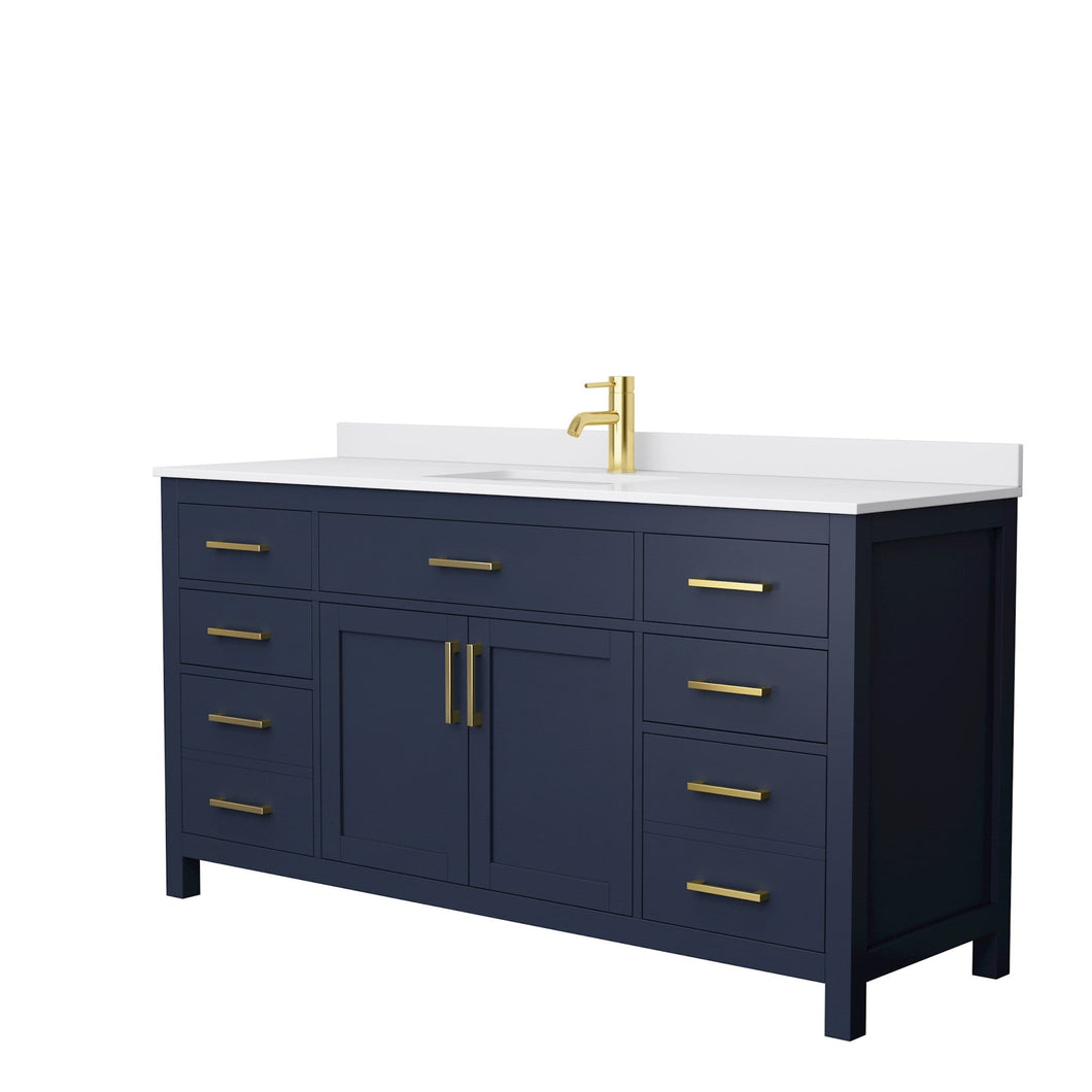 Wyndham Collection Vanity Wyndham Collection WCG242466SBLWCUNSMXX Beckett 66 Inch Single Bathroom Vanity in Dark Blue, White Cultured Marble Countertop, Undermount Square Sink, No Mirror